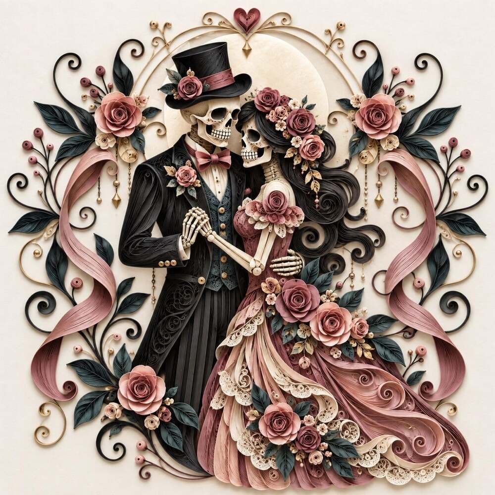 8 X 8 Framed Skeleton Couple Floral 46 E 0